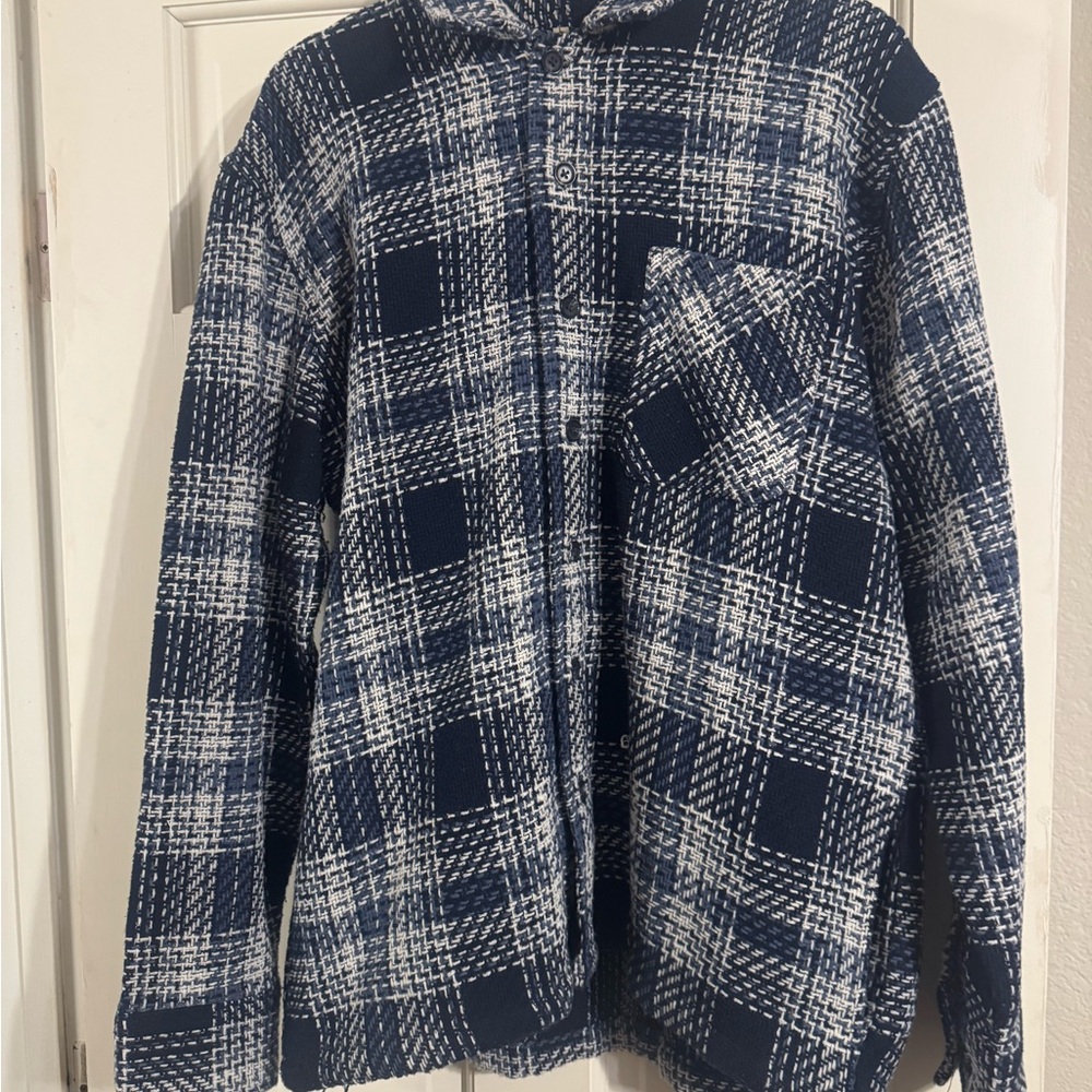 Men's Blue and White Plaid Jacket